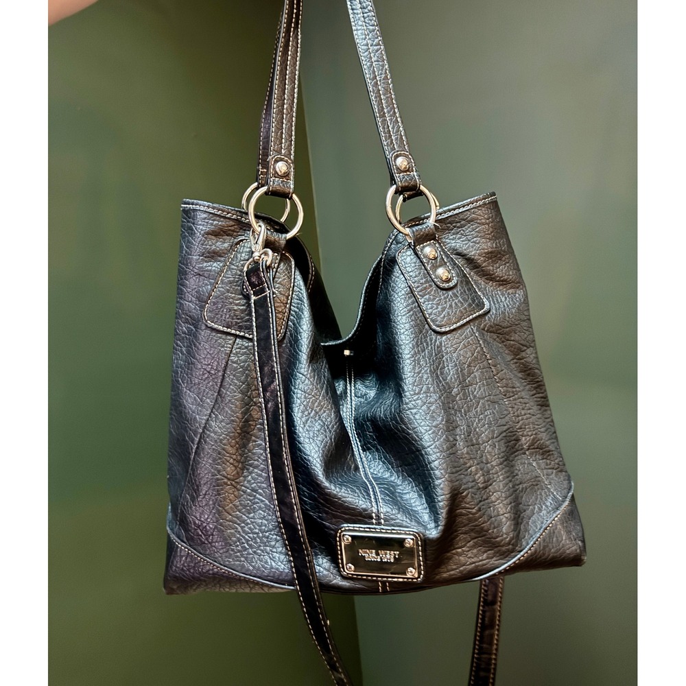 Nine West Black Faux Leather Boho Shoulder Handbag